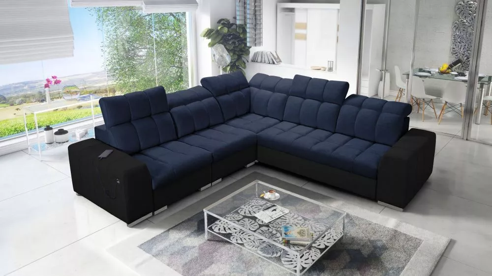 Dīvāns Pagano 3 Premium Standard · Tumši zils + melns · 285 × 285 × 83 cm