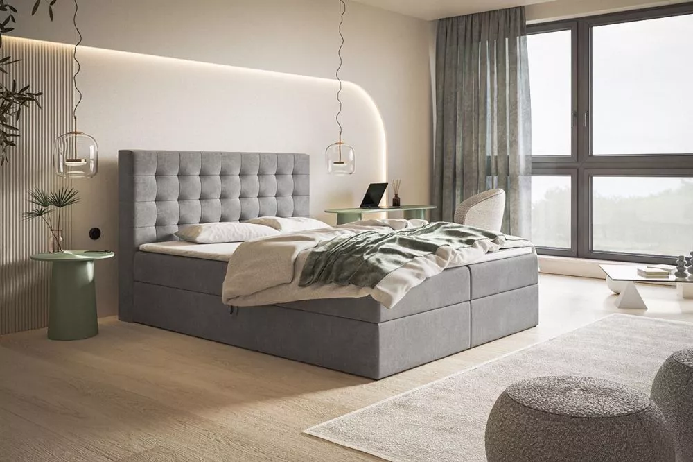Gulta Box 2 Boxspring standard Guļamvietas platums: 160 cm, Guļamvietas garums: 200 cm, · Pelēks · 160 × 214 × 112 cm