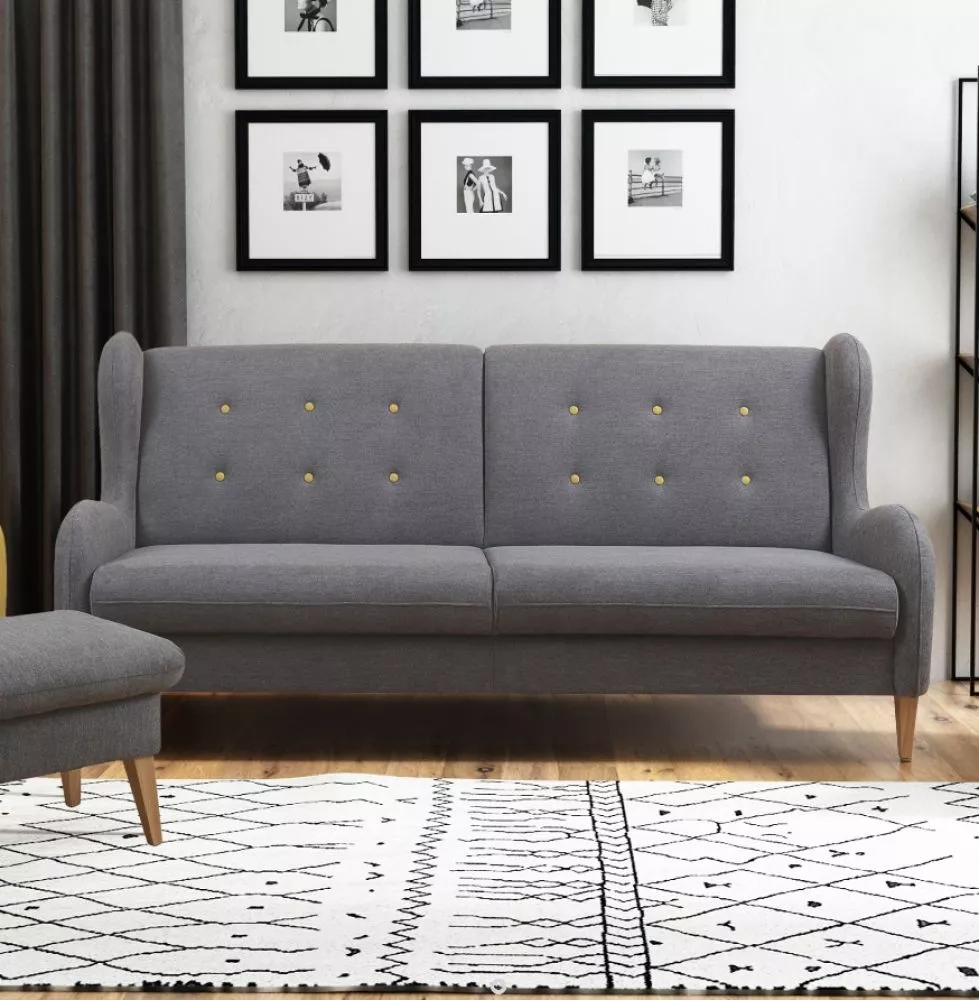 Dīvāns Lahti 3S Standard · Pelēks + dzeltens · 90 × 218 × 105 cm
