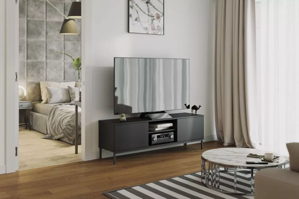 TV tumba Querty QT-05 · Melns · 150 × 41 × 50 cm