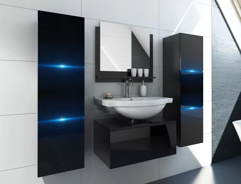 Vannas istabas komplekts Bomber 2 ar LED · Melns · 110 × 120 × 42 cm