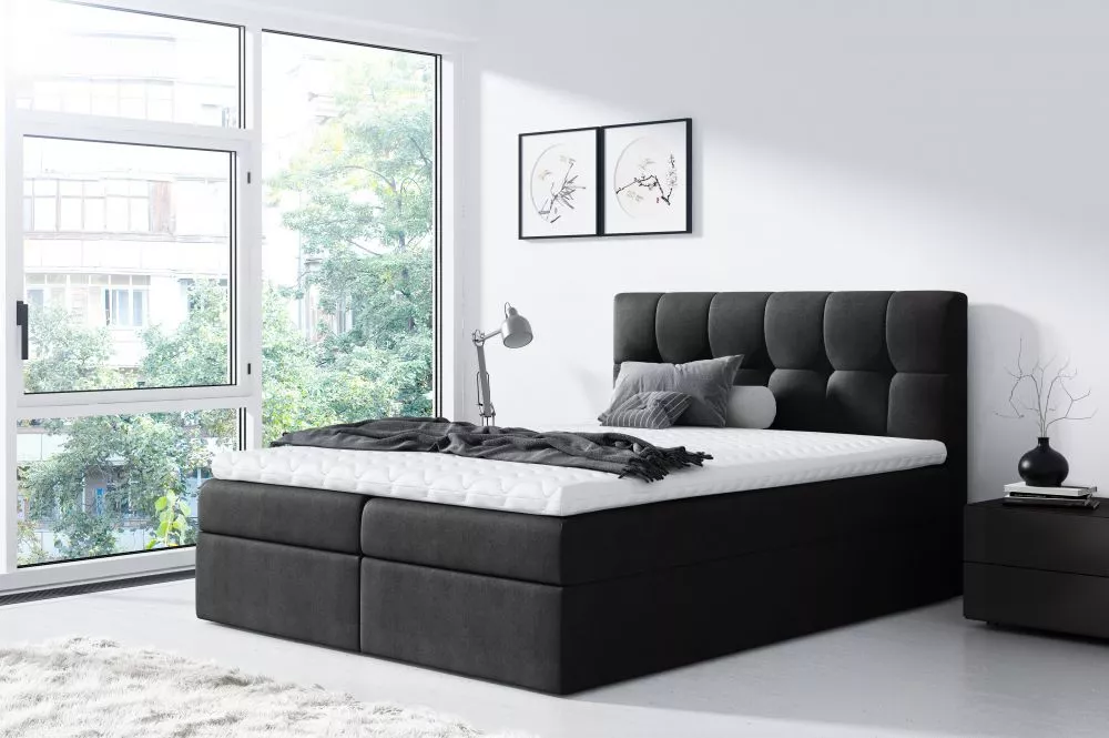 Gulta Rico Boxspring Premium Standard Guļamvietas platums: 160 cm, Guļamvietas garums: 200 cm, · Melns · 164 × 208 × 103