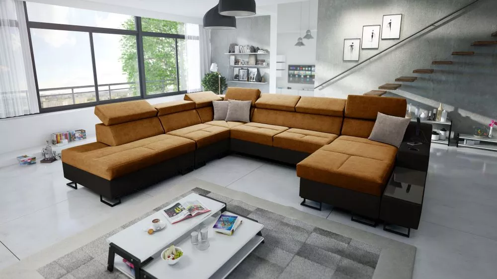 Dīvāns Alicante 10 Whisper Eco Standard · Oranžs + melns · 300 × 361 × 81 cm