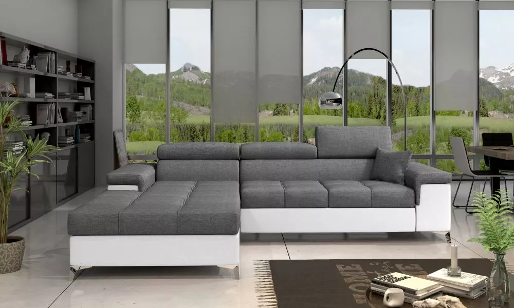 Dīvāns Ricardo Comfort Standard · Tumši pelēks + balts · 205 × 280 × 90 cm