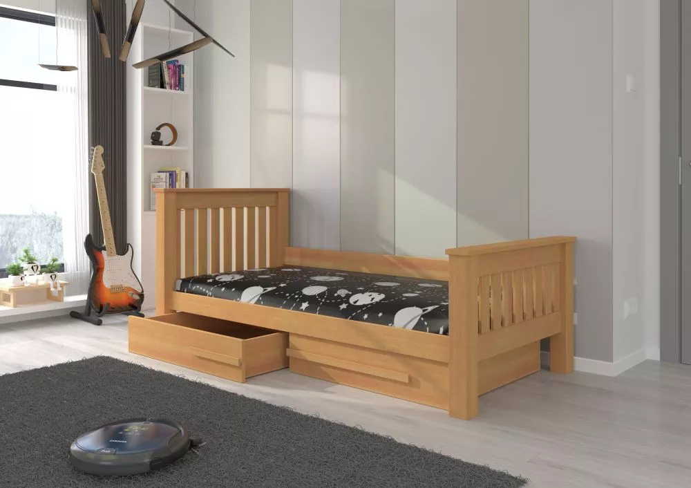 Bērnu gulta Carmel ar stelāžu Guļamvietas platums: 80 cm, Guļamvietas garums: 180 cm, · Dižskābardis · 95 × 197 × 97 cm