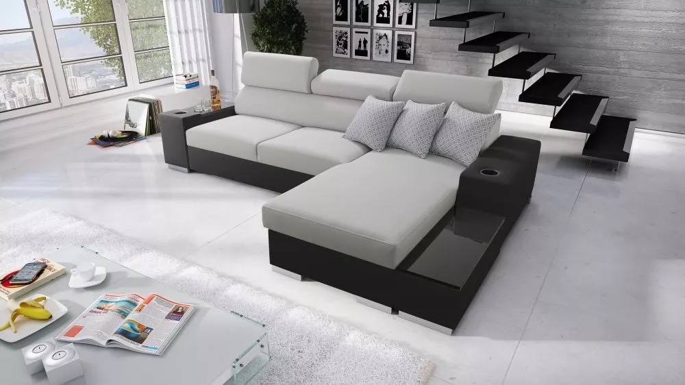 Dīvāns Perseo 1 Mini Eco Standard · Gaiši pelēks + melns · 170 × 274 × 95 cm