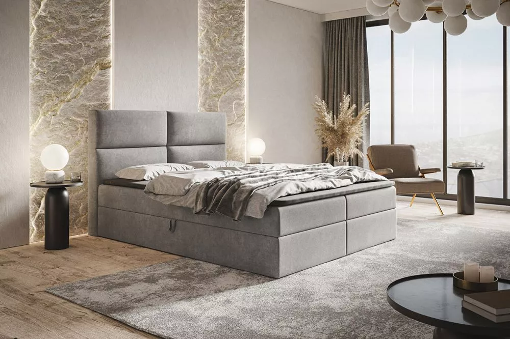 Gulta Box 3 Boxspring standard Guļamvietas platums: 140 cm, Guļamvietas garums: 200 cm, · Pelēks · 140 × 214 × 112 cm