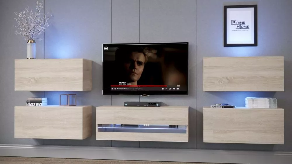 Sekcija Exclusive 3 ar LED · Sonoma · 307 × 35 × 99 cm