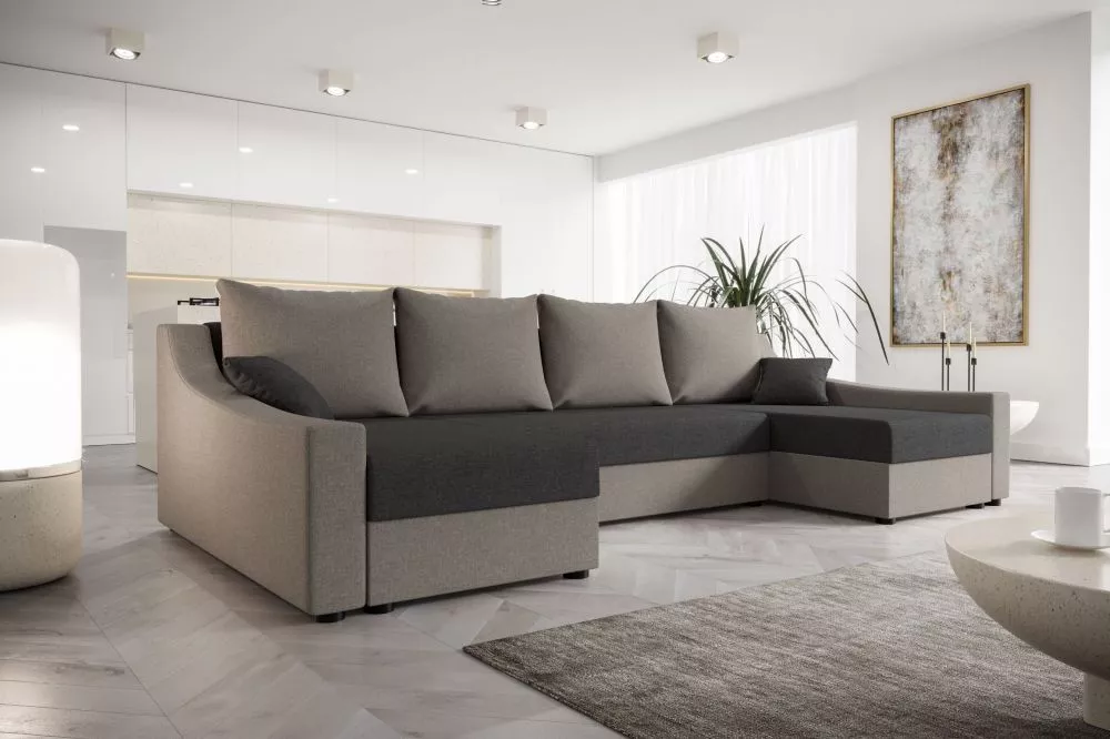 Dīvāns Ontario U Classic standard · Tumši pelēks + pelēks · 140 × 303 × 90 cm