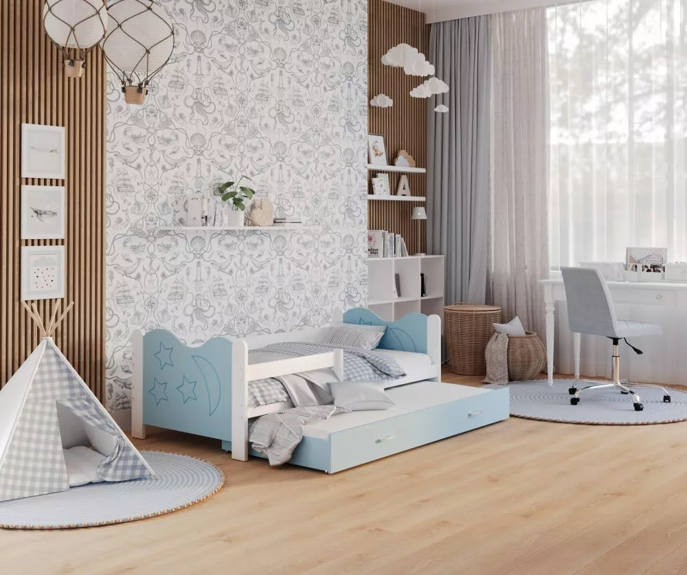 Bērnu gulta Mikolaj P2 MDF 80x190 ar stelāžam Guļamvietas platums: 80 cm, Guļamvietas garums: 190 cm, · 86 × 194 × 62 cm