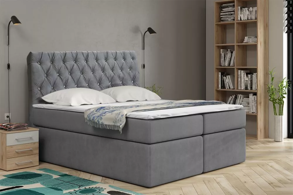 Gulta Boxspring 58 standard Guļamvietas platums: 160 cm, Guļamvietas garums: 200 cm, · Gaiši pelēks · 161 × 210 × 122 cm