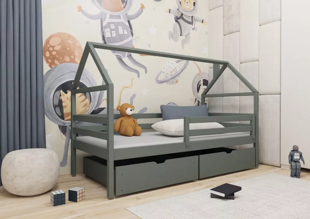 Bērnu gulta Aron Domek ar stelāžu Guļamvietas platums: 90 cm, Guļamvietas garums: 190 cm, · Grafīts · 97 × 198 × 132.5 c