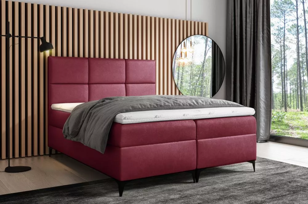 Gulta Fava Boxspring Premium Standard Guļamvietas platums: 140 cm, Guļamvietas garums: 200 cm, · Tumši sarkans · 144 × 2