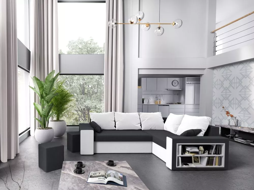Dīvāns Dallas Standard · Pelēks + balts · 180 × 260 × 72 cm
