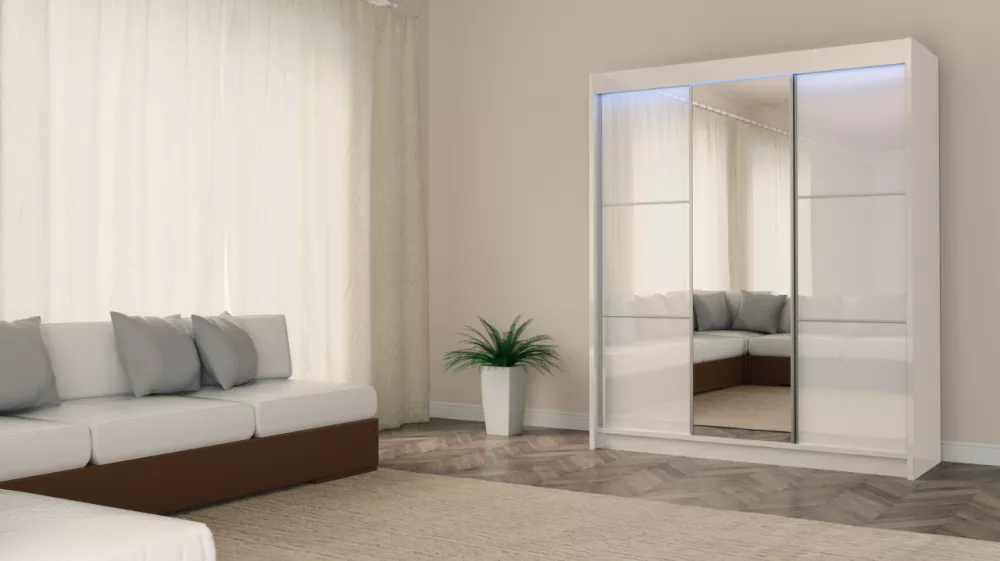 Skapis Viviana ar LED · Balts · 180 × 61 × 216 cm