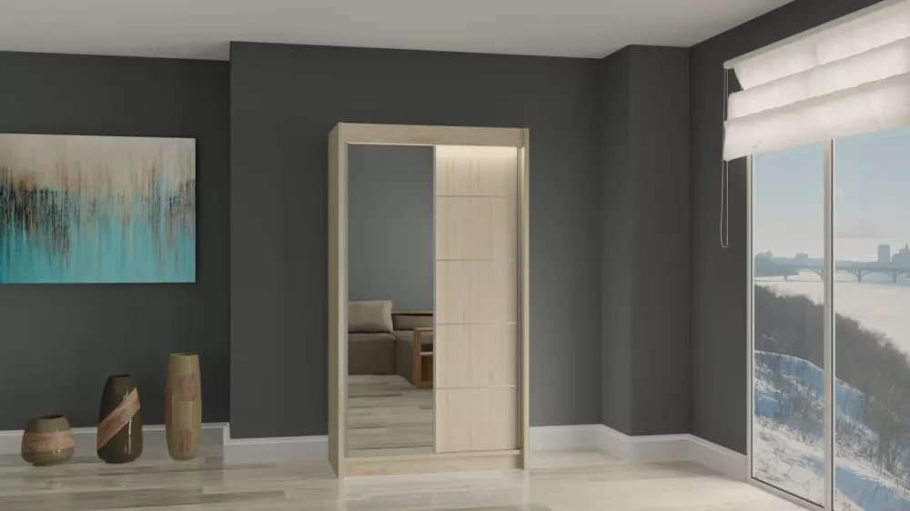 Skapis Makira ar LED · Sonoma · 120 × 61 × 216 cm