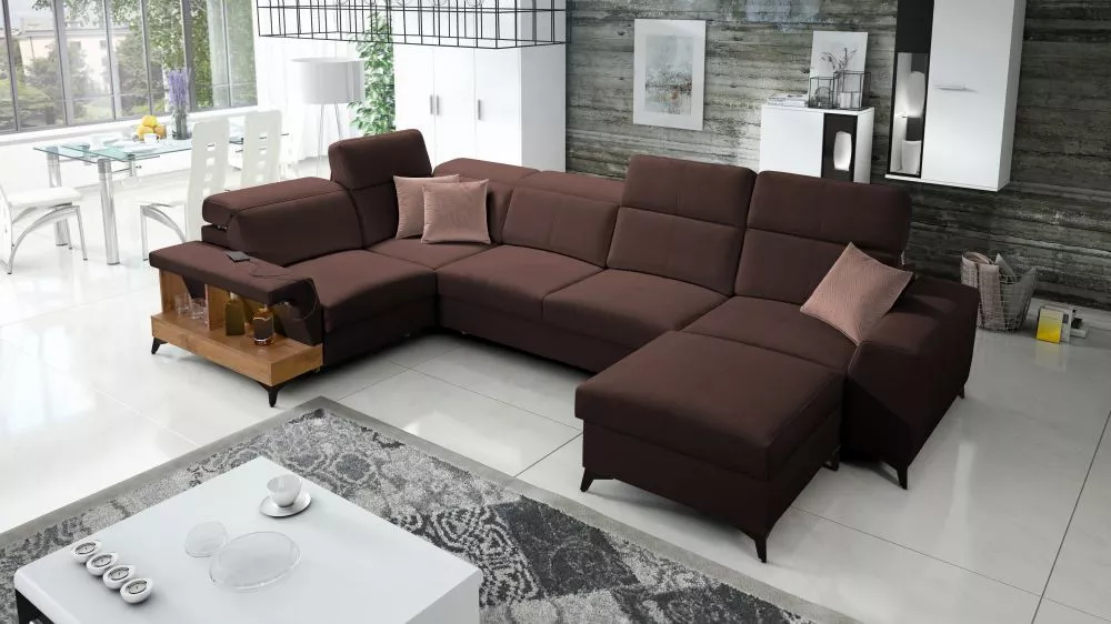 Dīvāns Belutti 4 Lancelot Standard ar LED · Tumši brūns · 212 × 362 × 84 cm