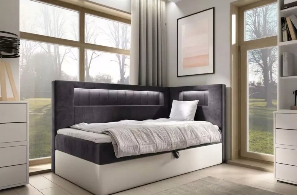 Gulta Gold 3 R Boxspring Standard ar LED Guļamvietas platums: 90 cm, Korpusa krāsa: balts, Guļamvietas garums: 200 cm, ·