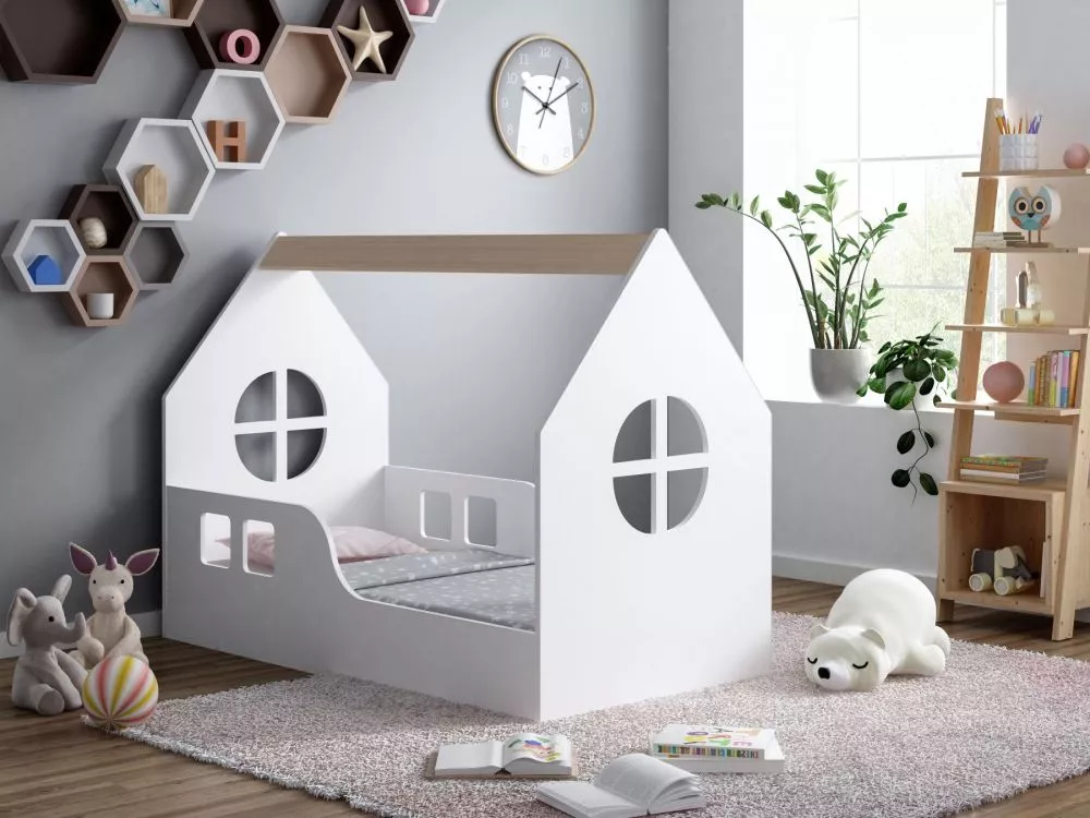Bērnu gulta House 7 ar stelāžu Guļamvietas platums: 80 cm, Guļamvietas garums: 160 cm, · 80 × 164 × 106 cm