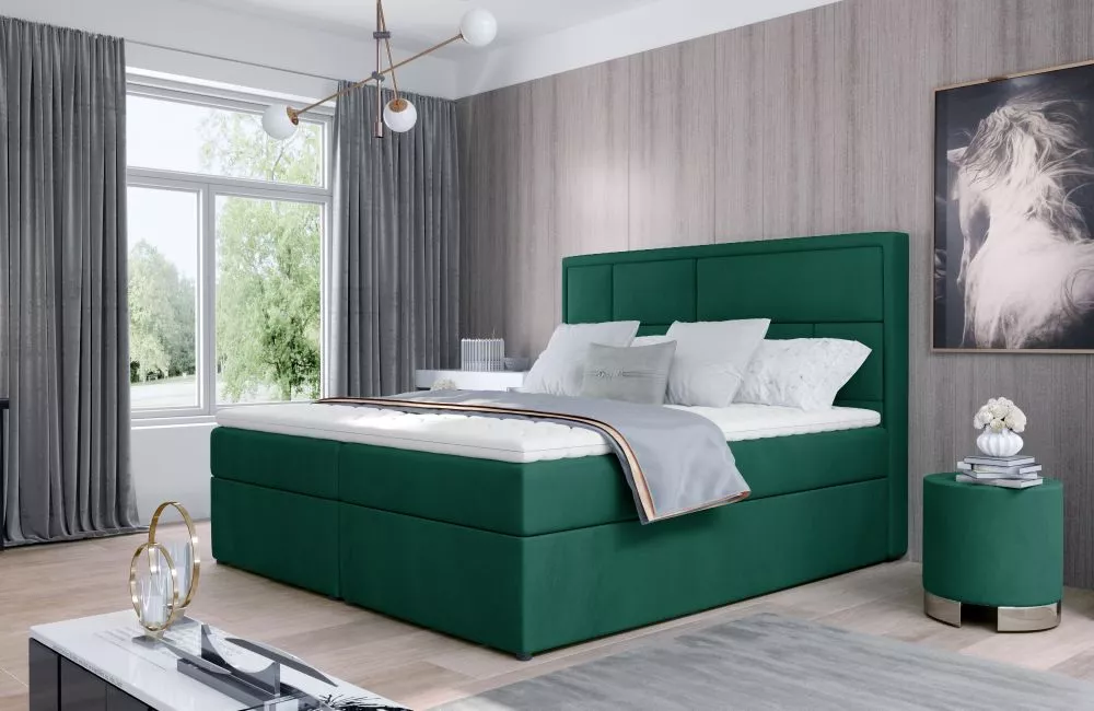 Gulta Meron Boxspring Premium standard Guļamvietas platums: 160 cm, Guļamvietas garums: 200 cm, · Zaļš · 160 × 215 × 115