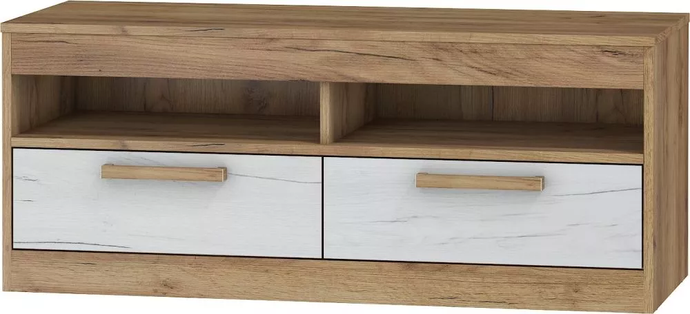 TV tumba Maximus MXS 34 · Zelts ozols + balts ozols · 110 × 41.4 × 45.5 cm