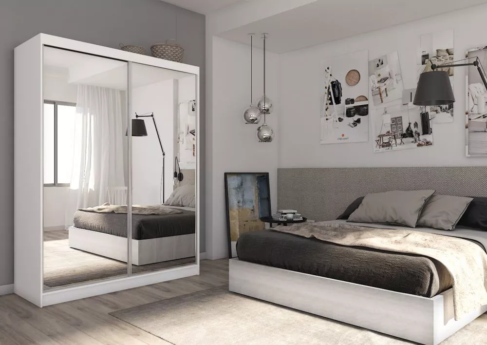 Skapis Debora ar LED · Balts · 160 × 61 × 216 cm