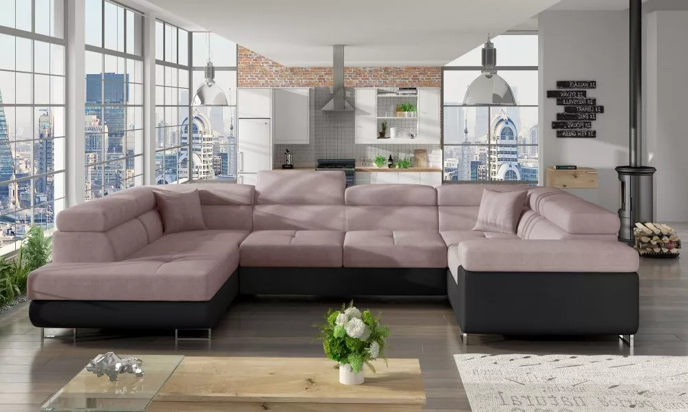 Dīvāns Letto standard · Rozā + melns · 202 × 340 × 90 cm