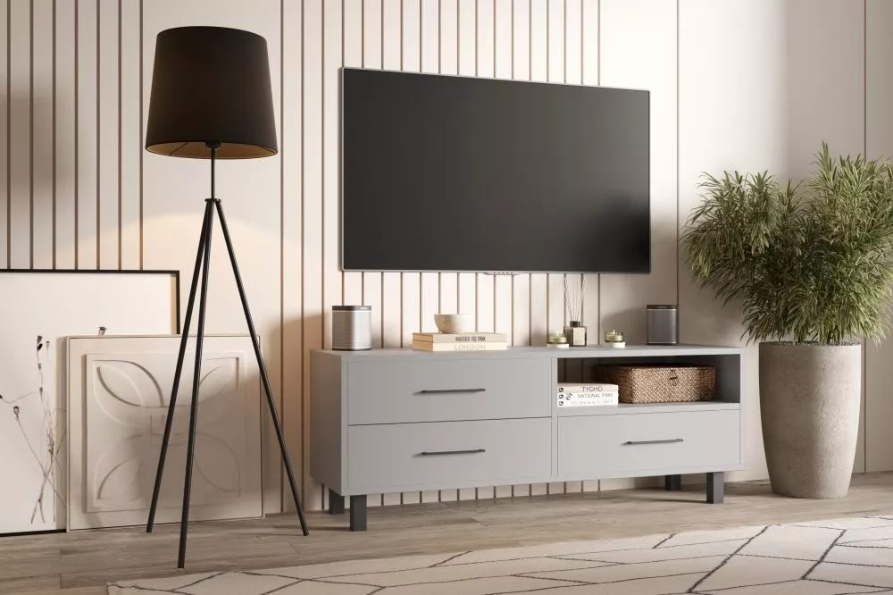 TV tumba Romel · Pelēks · 137 × 40 × 52 cm