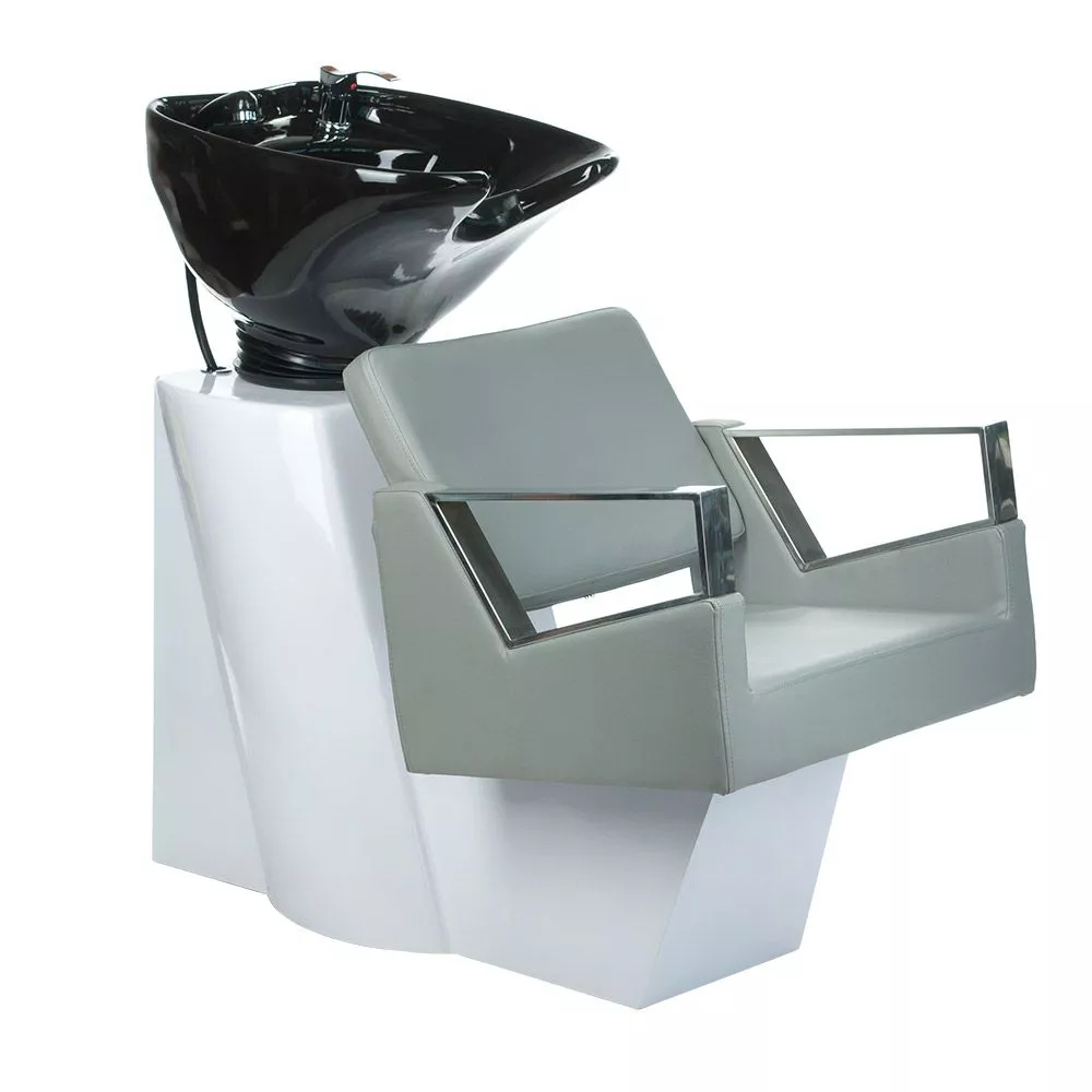 Frizieru izlietne BR-3573 Korpusa krāsa: balts + melns, Elementu krāsa: melns, Ar krēslu: 1, Apdares materiāls: eko āda,