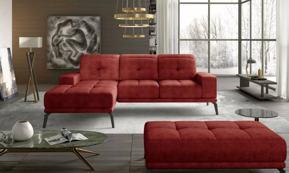 Dīvāns Torrense Lux Standard ar pufu · Sarkans · 175 × 265 × 77 cm