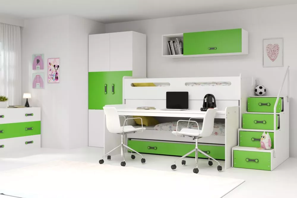 Bērnu gulta Max 1 ar stelāžām Guļamvietas platums: 80 cm, Guļamvietas garums: 200 cm, · 124 × 250 × 124 cm