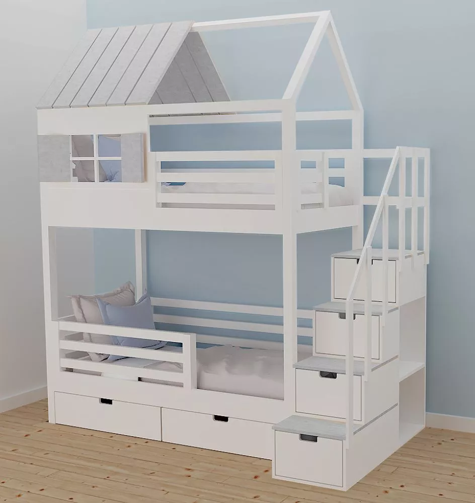 Bērnu gulta 106P ar stelāžām Kāpņu puse: Pa labi, Guļamvietas platums: 80 cm, Guļamvietas garums: 160 cm, · 112 × 212 × 