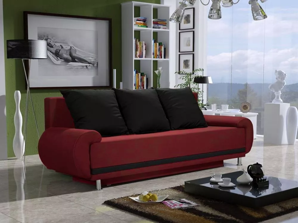 Dīvāns Amore 3S Standard · Sarkans + melns · 83 × 225 × 86 cm