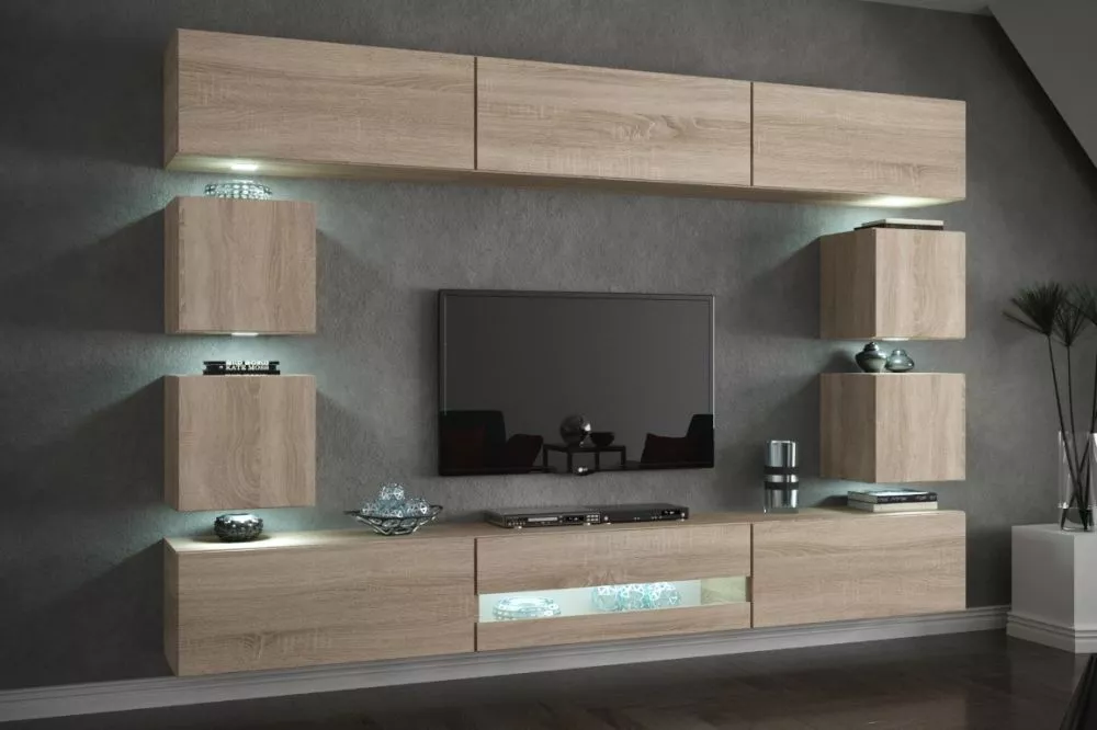 Sekcija Concept 80 ar LED · Ozols sonoma · 257 × 35 × 184 cm