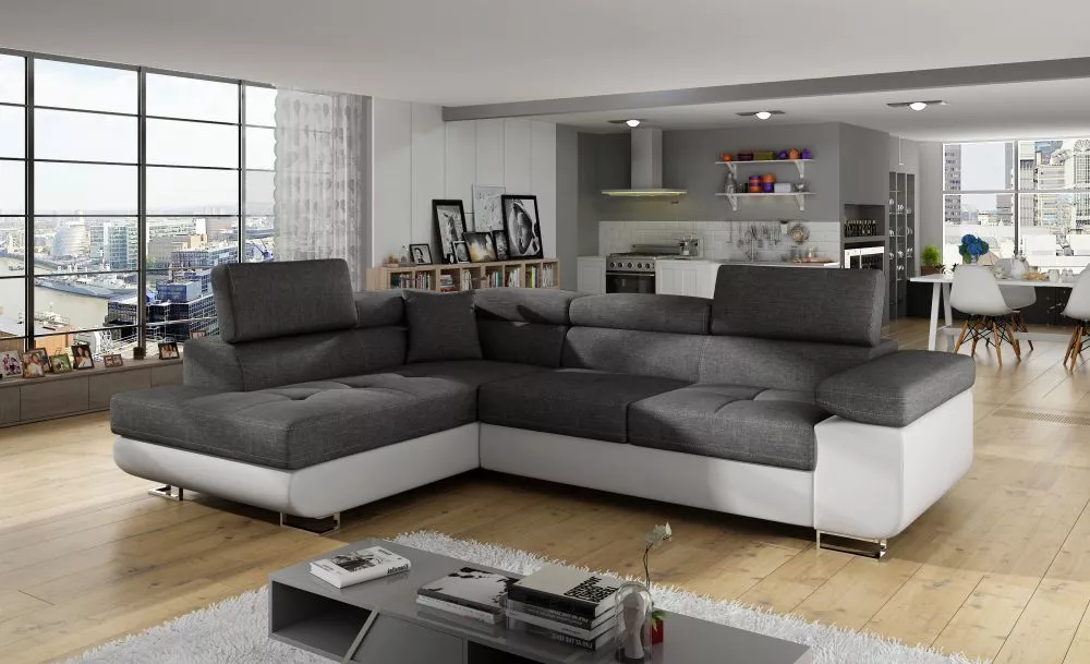 Dīvāns Anton Standard · Tumši pelēks + balts · 202 × 275 × 90 cm
