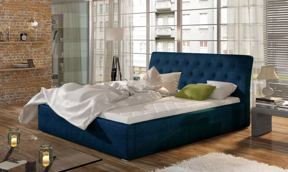 Gulta Milano standard ar stelāžu Guļamvietas platums: 200 cm, Guļamvietas garums: 200 cm, stelāžas tips: metāla, · Zils 