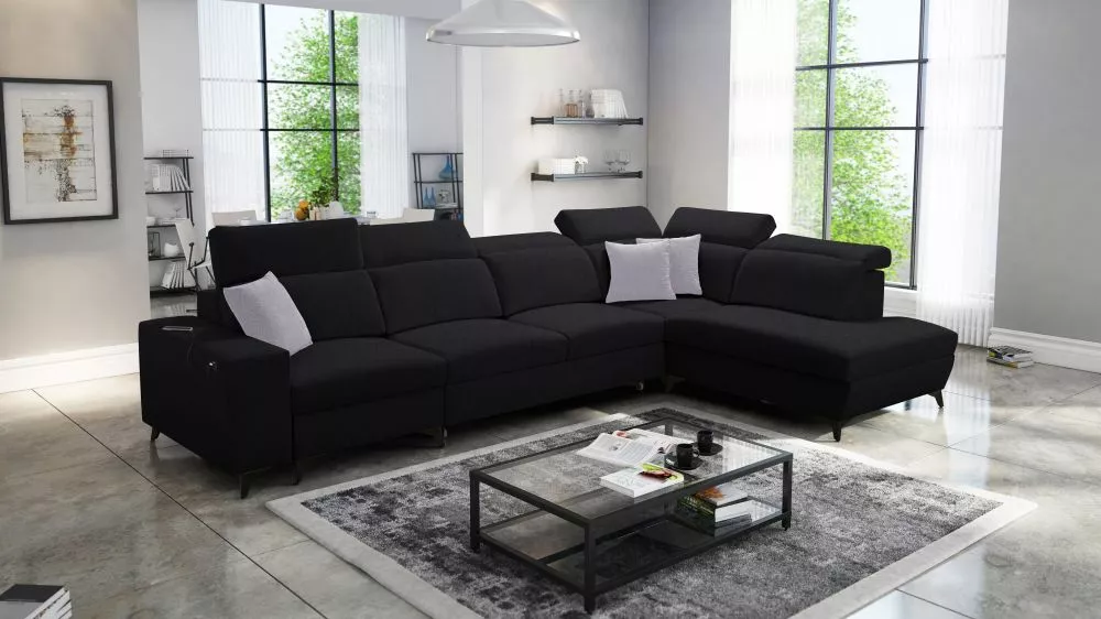 Dīvāns Bartone 11 Mix Standard · Melns · 224 × 359 × 83 cm