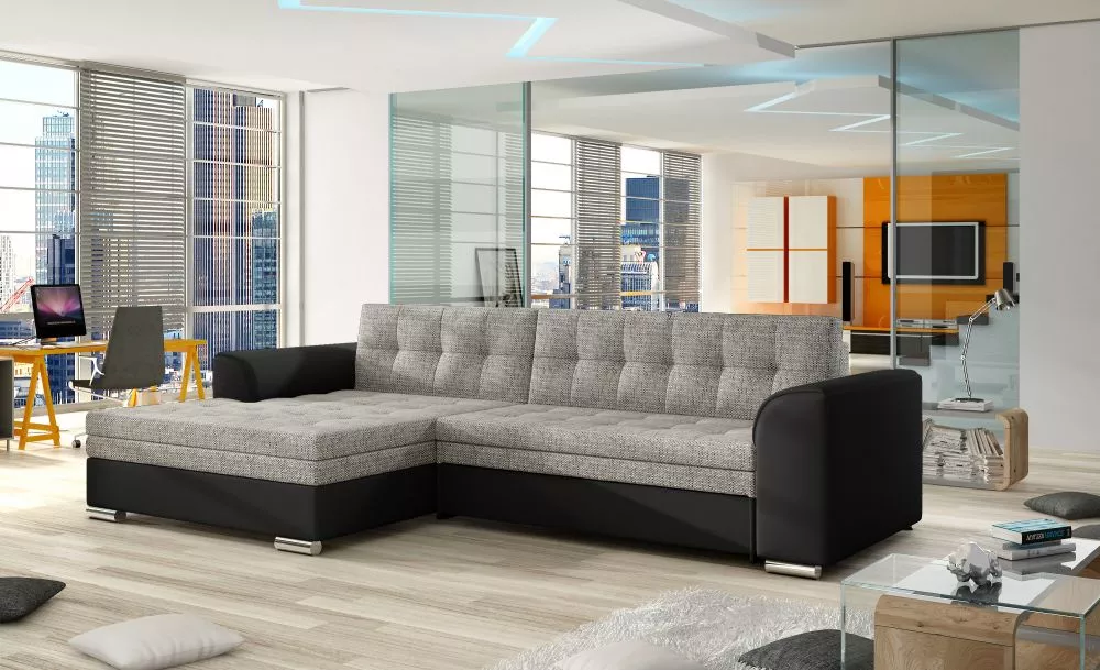 Dīvāns Conforti standard · Pelēks + melns · 165 × 270 × 80 cm