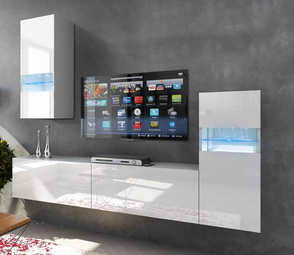 Sekcija Concept 53 gloss ar LED · Balts · 203 × 35 × 200 cm