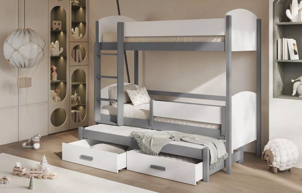 Bērnu gulta Logan ar stelāžām Kāpņu puse: Pa labi, Guļamvietas platums: 80 cm, Guļamvietas garums: 180 cm, · 86 × 192 × 