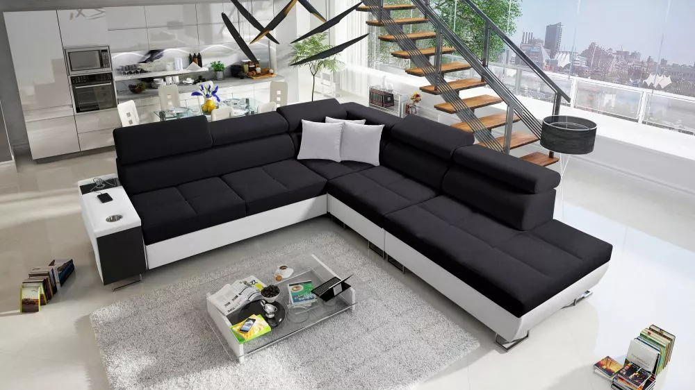 Dīvāns Morena 9 Premium Standard · Melns + balts · 283 × 298 × 84 cm