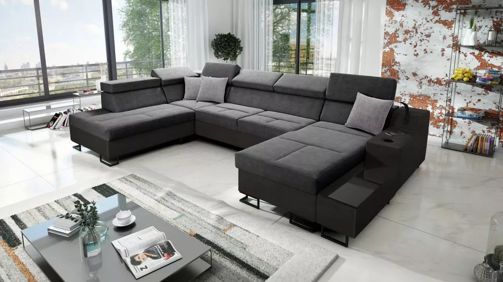 Dīvāns Alicante 6 Whisper Eco Standard · Tumši pelēks + melns · 223 × 361 × 81 cm