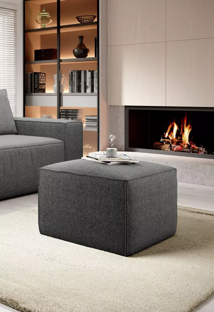 Pufs Silla P Standard Auduma numurs: Flores 04, · Tumši pelēks · 88 × 45 × 68 cm