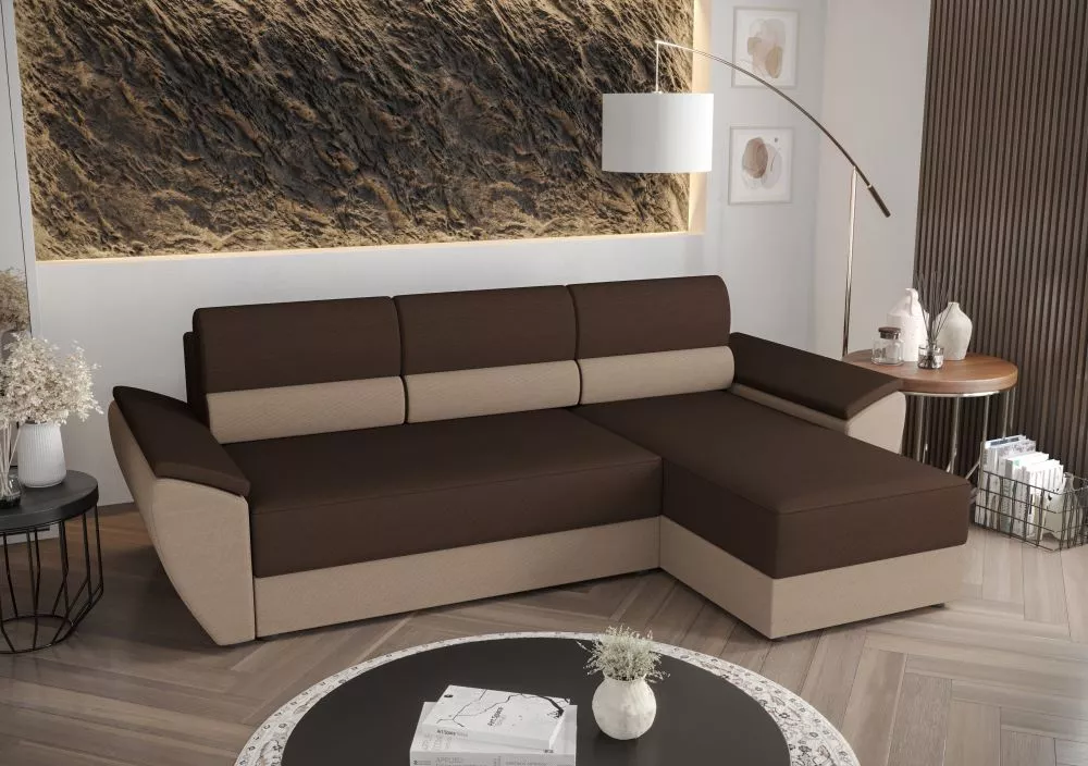 Dīvāns Rebi L2 Standard · Brūns + bēšs · 140 × 251 × 88 cm
