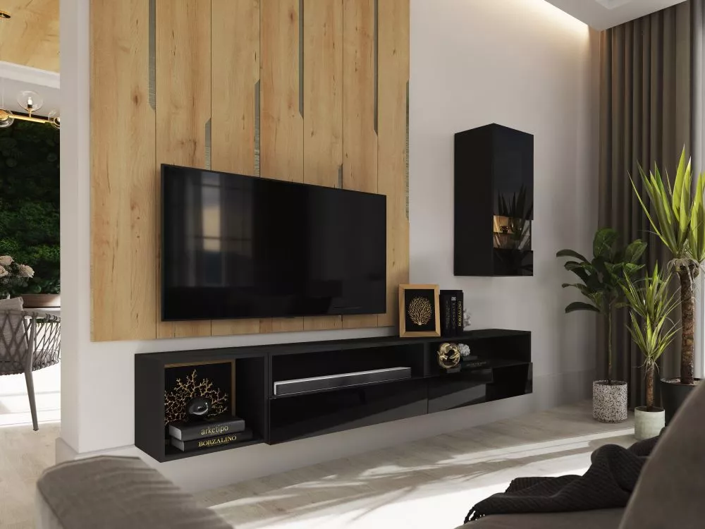 Sekcija Box 42 ar LED · Melns · 215 × 38 cm