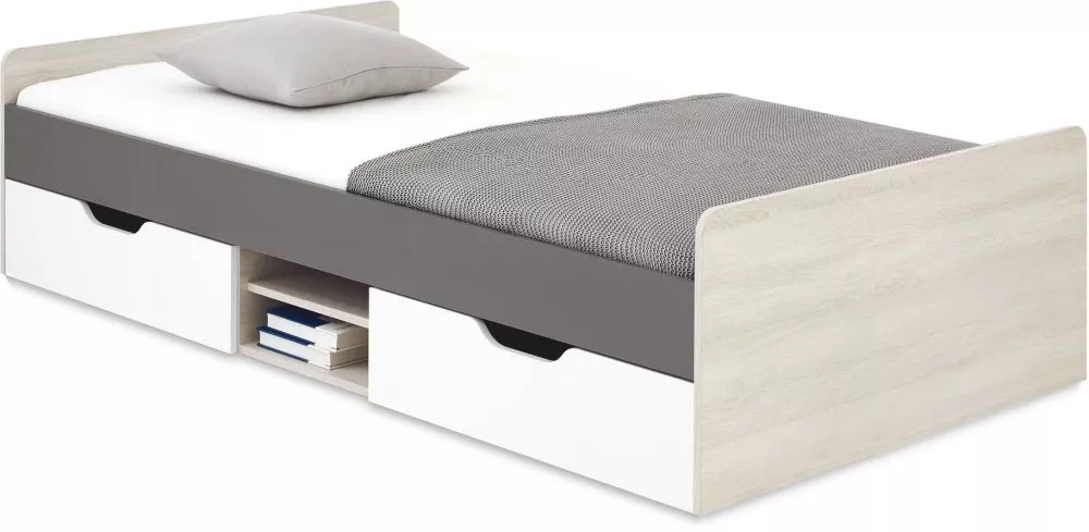 Gulta Remo ar stelāžu Guļamvietas platums: 120 cm, Korpusa krāsa: ozols + balts, Guļamvietas garums: 200 cm, · 124 × 204