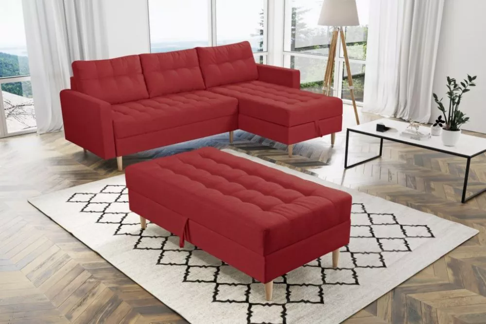 Dīvāns Pires standard ar pufu · Sarkans · 150 × 220 × 84 cm