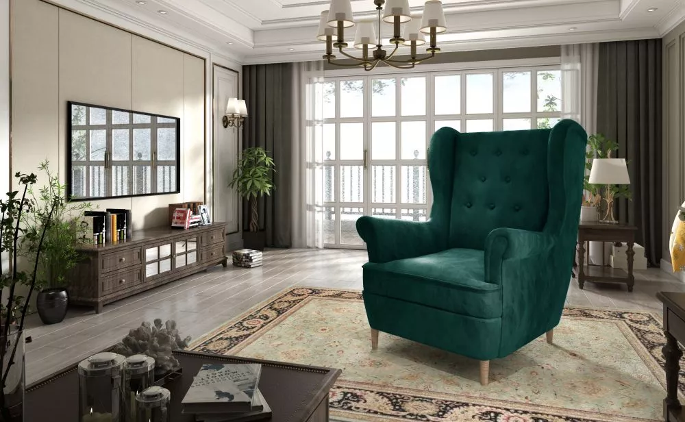 Mīksts krēsls Aros 1F standard Sēdvietas dziļums: 55 cm, · Tumši zaļš · 107 × 90 × 103 cm