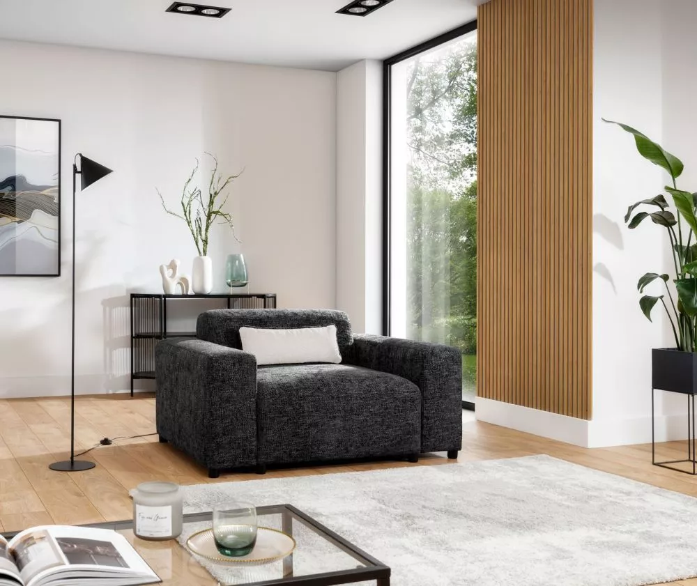 Mīksts krēsls Roma 1S Standard Sēdvietas dziļums: 73 cm, · Melns · 145 × 98 × 75 cm