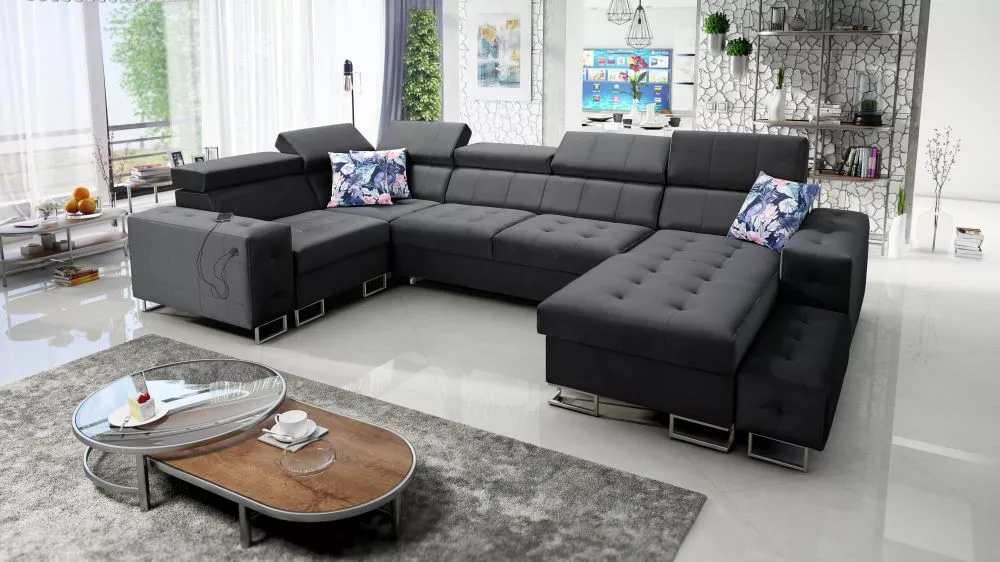 Dīvāns Hilton 4 Standard · Melns · 210 × 362 × 83 cm